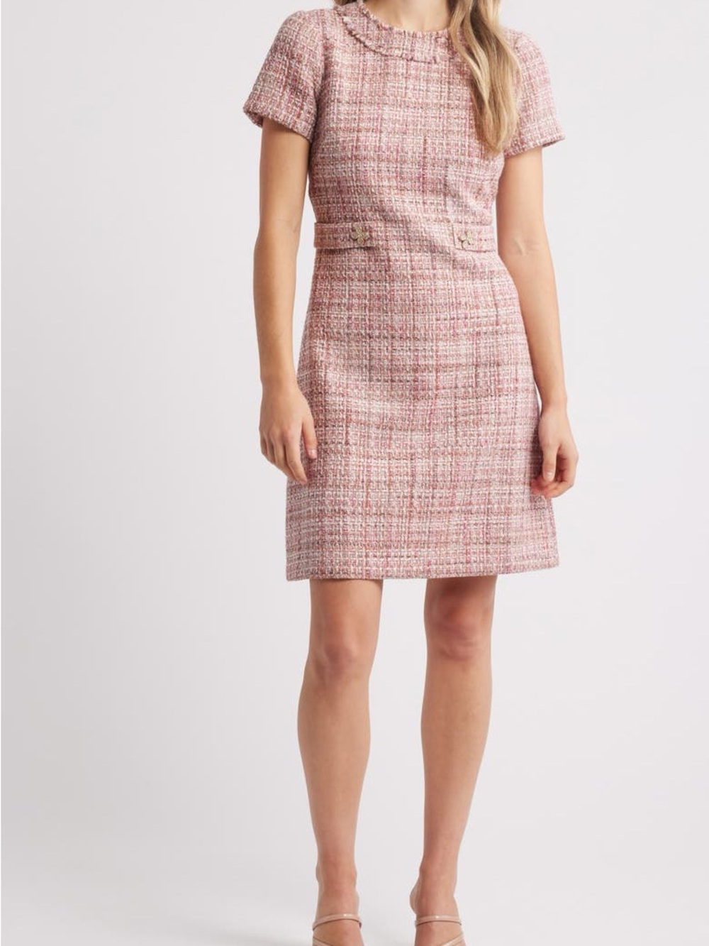 Nordstrom | Pink Tweed Short Sleeve Shift Dress